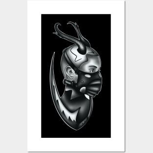 Gothic Evil Kiler Woman in Mask with Horns and Knife Dark Art Posters and Art